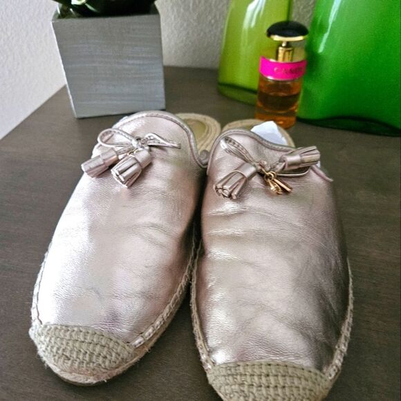 Coach Metallic Leather Mules/Espadrilles with Tassel Bow Accent - Picture 6 of 14